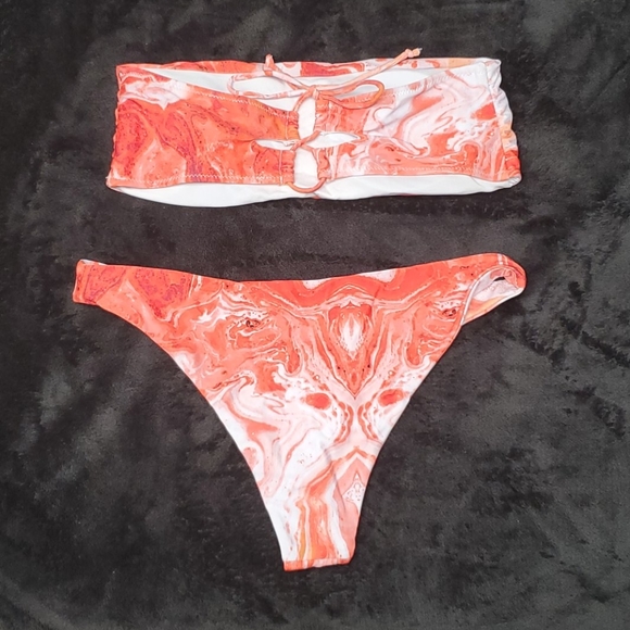 NWT orange tye dye bikini swim suit high leg - Picture 3 of 5